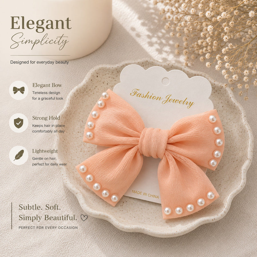 Peaches & Pearls Bow — Hair Clip — view 4 of 10