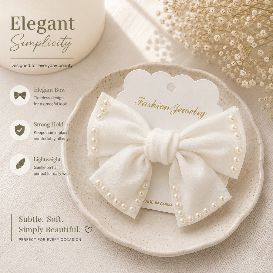 Peaches & Pearls Bow — Hair Clip — view 1 of 10