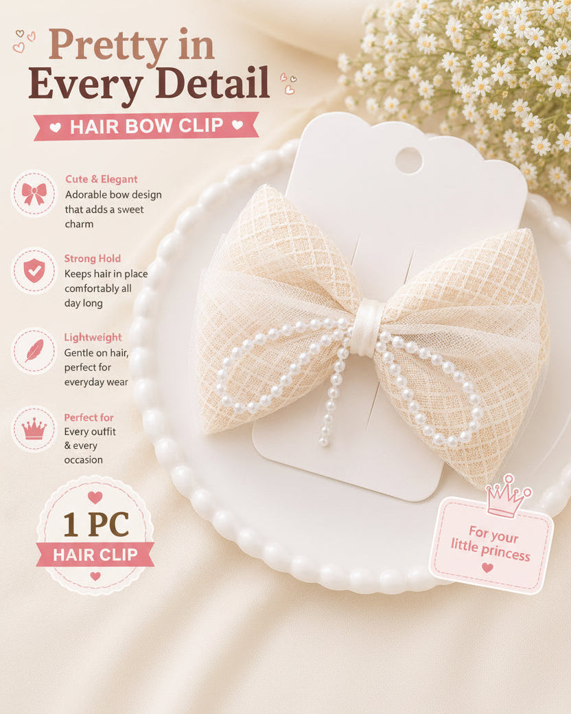 Hair bow clip with pearl details on a white background — view 5 of 11