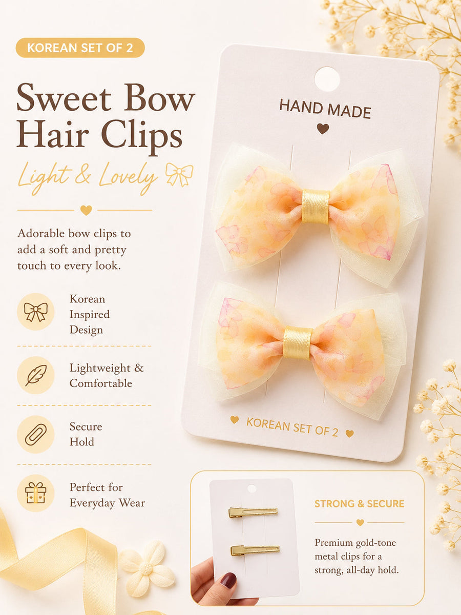 Sweet Peach Bows — Korean Clip Set of 2 — view 2 of 3