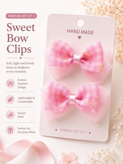 Sweet Peach Bows — Korean Clip Set of 2