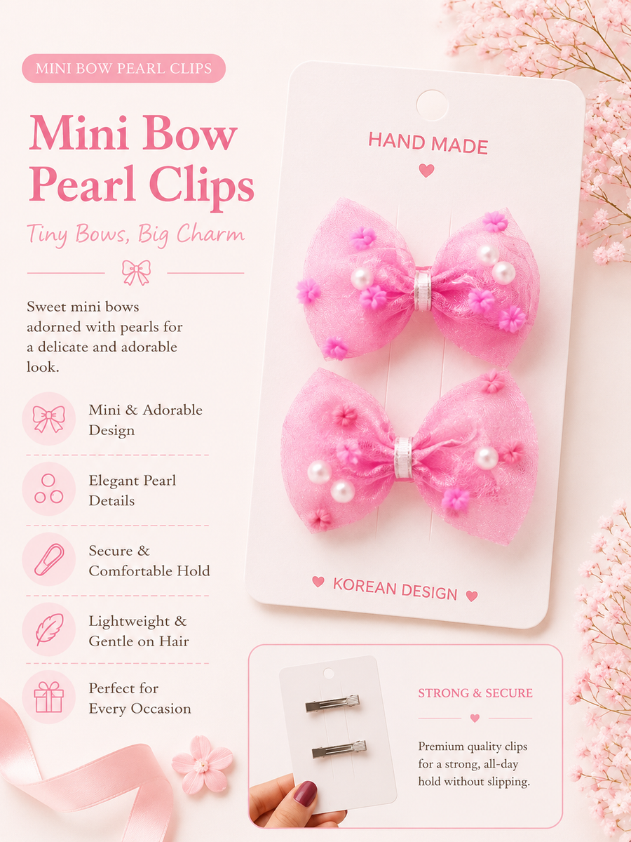 Blush Pearl Mini Bows — Korean Clip Set of 2 — view 4 of 7