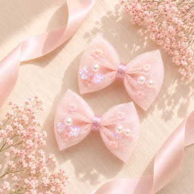 Blush Pearl Mini Bows — Korean Clip Set of 2