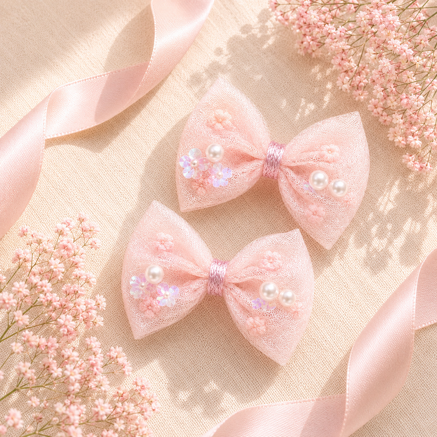Blush Pearl Mini Bows — Korean Clip Set of 2 — view 1 of 7
