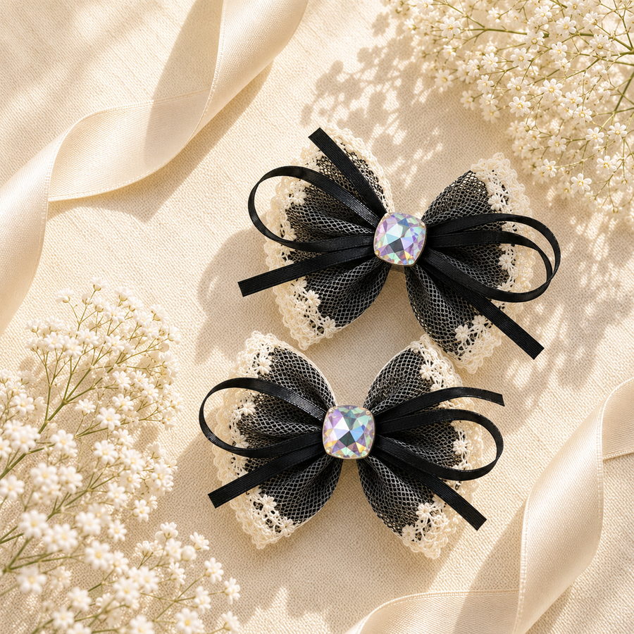 Vintage Lace Bow — Crystal Hair Clip — view 1 of 9