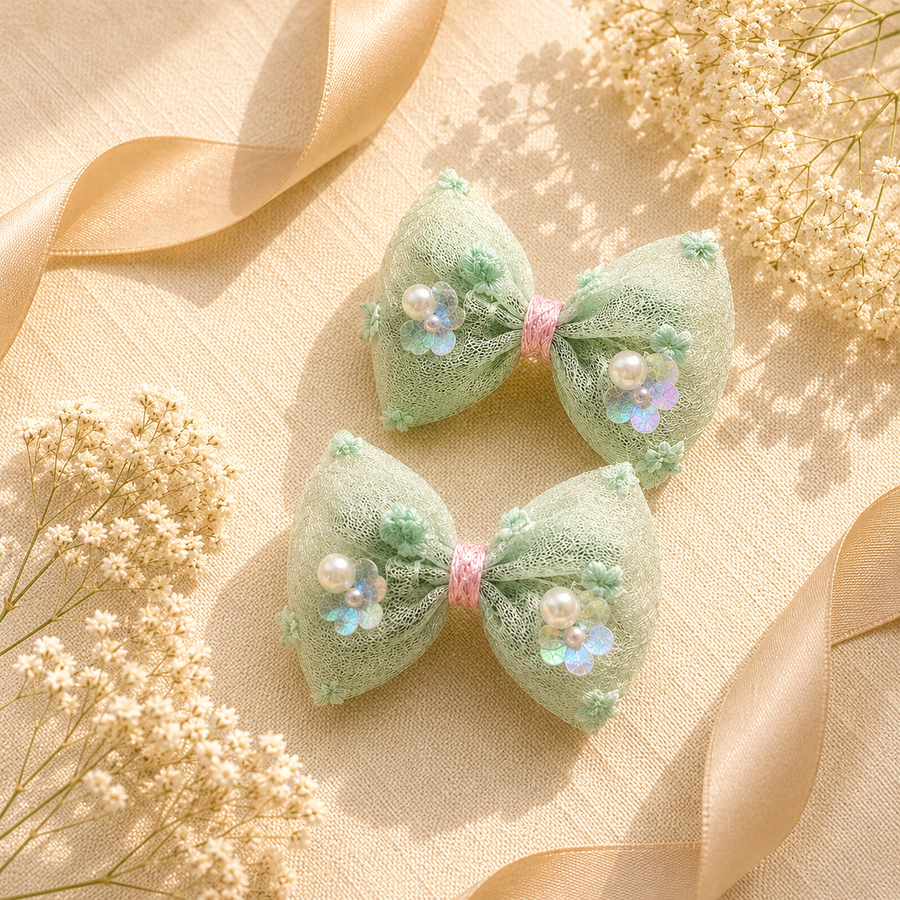 Blush Pearl Mini Bows — Korean Clip Set of 2 — view 2 of 7