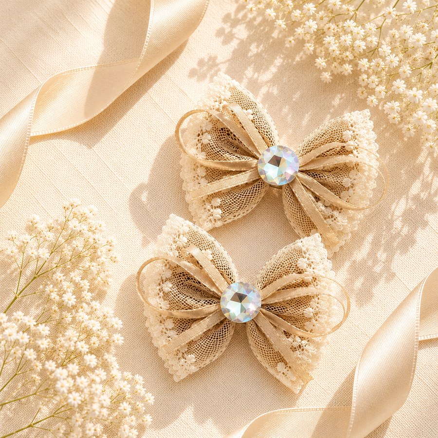 Vintage Lace Bow — Crystal Hair Clip — view 3 of 9