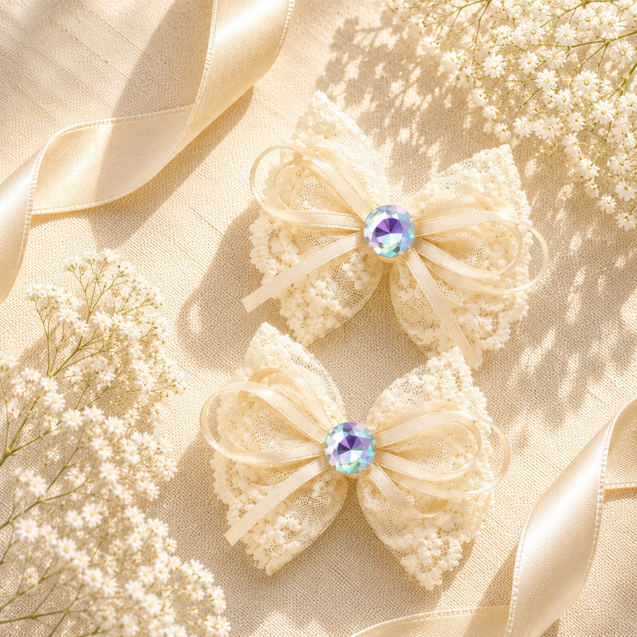 Vintage Lace Bow — Crystal Hair Clip — view 4 of 9